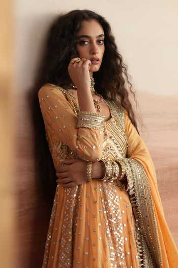 Buy Mustard Moon By Neyha And Vrinda Yellow Georgette V-neck Nazneen Embroidered Anarkali Sharara Set Online at Aza Fashions Buy_Mustard Moon By Neyha And Vrinda_Yellow Georgette V-neck Nazneen Embroidered Anarkali Sharara Set _Online_at_Aza_Fashions