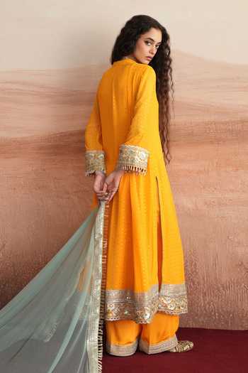 Mustard Moon By Neyha And Vrinda Devika A-Line Embroidered Yoke Kurta Set