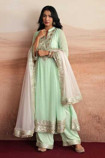 Mustard Moon By Neyha And Vrinda Devika A-line Embroidered Yoke Kurta Set