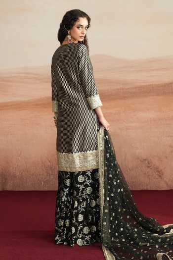 Mustard Moon By Neyha And Vrinda Amina Embroidered Woven Kurta & Sharara Set