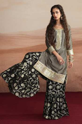 Buy Mustard Moon By Neyha And Vrinda Black Georgette, Silk, Brocade, Net Amina Embroidered Woven Kurta And Sharara Set Online at Aza Fashions Buy_Mustard Moon By Neyha And Vrinda_Black Georgette, Silk, Brocade, Net Amina Embroidered Woven Kurta And Sharara Set _Online_at_Aza_Fashions