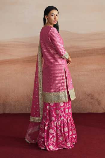 Mustard Moon By Neyha And Vrinda Amina Embroidered Woven Kurta Sharara Set