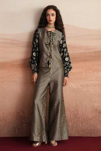 Mustard Moon By Neyha And Vrinda Sahar Woven Brocade Jacket & Trouser Set
