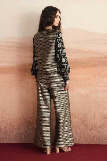 Mustard Moon By Neyha And Vrinda Sahar Woven Brocade Jacket & Trouser Set