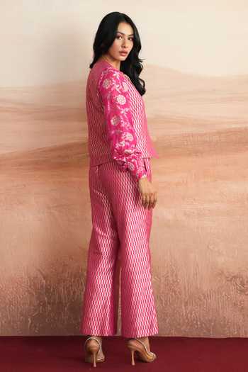 Mustard Moon By Neyha And Vrinda Sahar Woven Brocade Jacket & Trouser Set