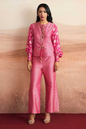 Mustard Moon By Neyha And Vrinda Sahar Woven Brocade Jacket & Trouser Set