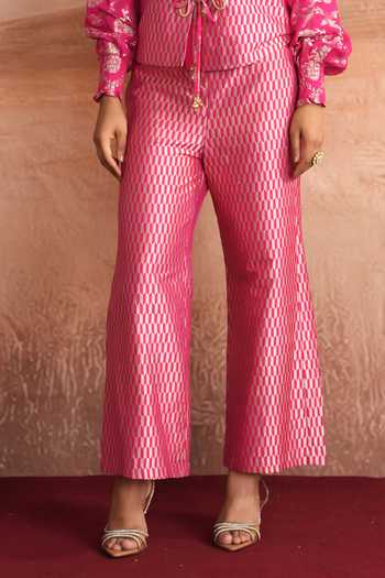 Shop Mustard Moon By Neyha And Vrinda Pink Brocade Round Neck Sahar Woven Jacket And Trouser Set Online at Aza Fashions Shop_Mustard Moon By Neyha And Vrinda_Pink Brocade Round Neck Sahar Woven Jacket And Trouser Set _Online_at_Aza_Fashions