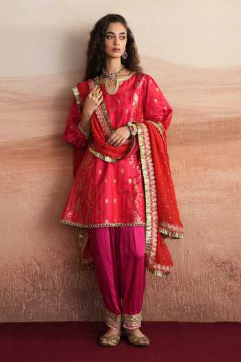 Mustard Moon By Neyha And Vrinda Janhavi Woven A-Line Kurta Salwar Set