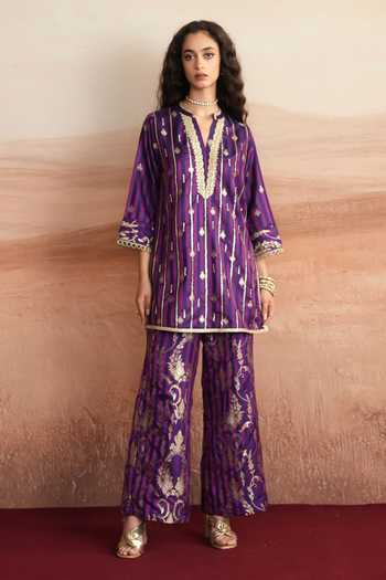 Mustard Moon By Neyha And Vrinda Sameena Brocade Kurta & Palazzo Set