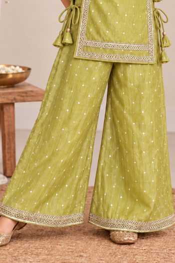 Shop Pankhuri By Priyanka Yellow Tissue Embroidered Kurta And Palazzo Set Online at Aza Fashions Shop_Pankhuri By Priyanka_Yellow Tissue Embroidered Kurta And Palazzo Set _Online_at_Aza_Fashions