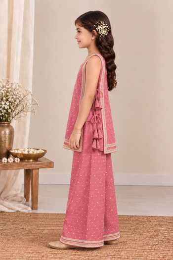 Pankhuri By Priyanka Pink Tissue Zari, Lace Embroidered Kurta And Palazzo Set Online at Aza Fashions Pankhuri By Priyanka_Pink Tissue Zari, Lace Embroidered Kurta And Palazzo Set _Online_at_Aza_Fashions