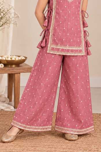 Shop Pankhuri By Priyanka Pink Tissue Zari, Lace Embroidered Kurta And Palazzo Set Online at Aza Fashions Shop_Pankhuri By Priyanka_Pink Tissue Zari, Lace Embroidered Kurta And Palazzo Set _Online_at_Aza_Fashions