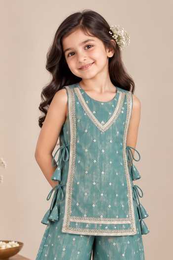 Pankhuri By Priyanka Blue Tissue Zari Lace Embellished Kurta And Palazzo Set Online at Aza Fashions Pankhuri By Priyanka_Blue Tissue Zari Lace Embellished Kurta And Palazzo Set _Online_at_Aza_Fashions