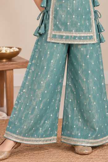 Shop Pankhuri By Priyanka Blue Tissue Zari Lace Embellished Kurta And Palazzo Set Online at Aza Fashions Shop_Pankhuri By Priyanka_Blue Tissue Zari Lace Embellished Kurta And Palazzo Set _Online_at_Aza_Fashions