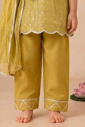 Pankhuri By Priyanka Yellow Tissue Scallop Bordered Kurta Set Online at Aza Fashions Pankhuri By Priyanka_Yellow Tissue Scallop Bordered Kurta Set _Online_at_Aza_Fashions