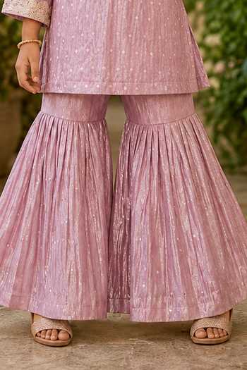 Pankhuri By Priyanka Pink Tissue Embroidered Kurta And Gharara Set Online at Aza Fashions Pankhuri By Priyanka_Pink Tissue Embroidered Kurta And Gharara Set _Online_at_Aza_Fashions