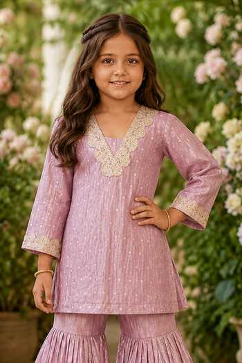 Buy Pankhuri By Priyanka Pink Tissue Embroidered Kurta And Gharara Set Online at Aza Fashions Buy_Pankhuri By Priyanka_Pink Tissue Embroidered Kurta And Gharara Set _Online_at_Aza_Fashions