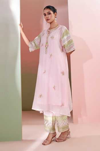 Buy Priyanka Jain Pink Chanderi Gota Patti Round Neck Gulabo Embroidered Kaftan And Palazzo Set Online at Aza Fashions Buy_Priyanka Jain_Pink Chanderi Gota Patti Round Neck Gulabo Embroidered Kaftan And Palazzo Set _Online_at_Aza_Fashions