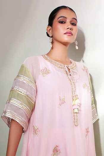 Buy Priyanka Jain Pink Chanderi Gota Patti Round Neck Gulabo Embroidered Kaftan And Palazzo Set Buy_Priyanka Jain_Pink Chanderi Gota Patti Round Neck Gulabo Embroidered Kaftan And Palazzo Set