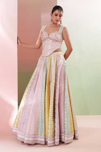 Priyanka Jain_Multi Color Chanderi Sequins, Mirrors Sweetheart Phagun Embroidered Lehenga Set _Online_at_Aza_Fashions