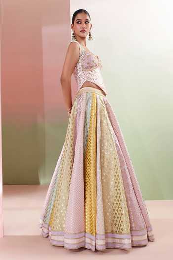 Buy_Priyanka Jain_Multi Color Chanderi Sequins, Mirrors Sweetheart Phagun Embroidered Lehenga Set _Online_at_Aza_Fashions