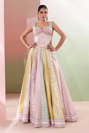 Shop_Priyanka Jain_Multi Color Chanderi Sequins, Mirrors Sweetheart Phagun Embroidered Lehenga Set _Online_at_Aza_Fashions