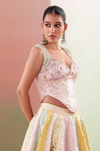 Priyanka Jain_Multi Color Chanderi Sequins, Mirrors Sweetheart Phagun Embroidered Lehenga Set _at_Aza_Fashions