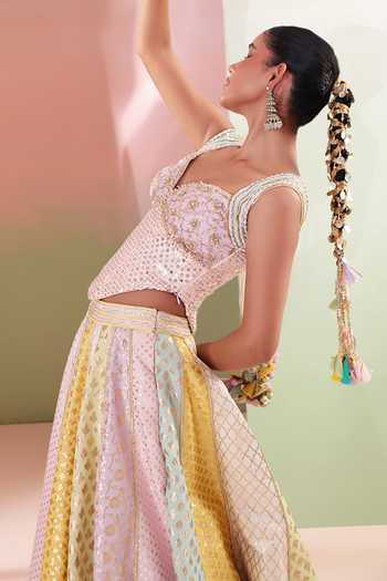 Buy_Priyanka Jain_Multi Color Chanderi Sequins, Mirrors Sweetheart Phagun Embroidered Lehenga Set 