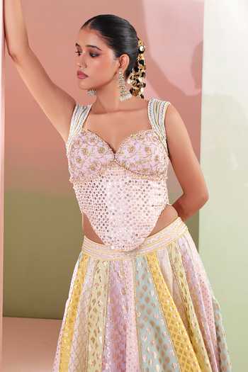 Shop_Priyanka Jain_Multi Color Chanderi Sequins, Mirrors Sweetheart Phagun Embroidered Lehenga Set 