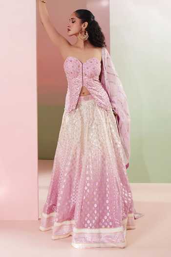 Buy Priyanka Jain Purple Chanderi Sequins, Mirrors Sweetheart Nazm Embroidered Corset Lehenga Set Online at Aza Fashions Buy_Priyanka Jain_Purple Chanderi Sequins, Mirrors Sweetheart Nazm Embroidered Corset Lehenga Set _Online_at_Aza_Fashions