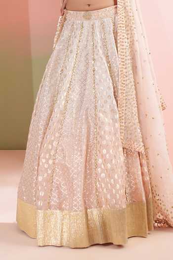 Shop Priyanka Jain Peach Chanderi V-neck Gulnaar Embroidered Lehenga Set Online at Aza Fashions Shop_Priyanka Jain_Peach Chanderi V-neck Gulnaar Embroidered Lehenga Set _Online_at_Aza_Fashions