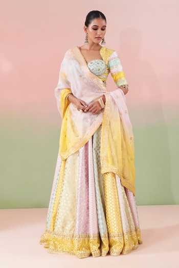 Buy_Priyanka Jain_Multi Color Chanderi Sweetheart Neck Rangrez Embroidered Lehenga Set _Online_at_Aza_Fashions