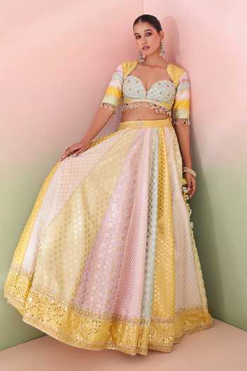 Buy_Priyanka Jain_Multi Color Chanderi Sweetheart Neck Rangrez Embroidered Lehenga Set 
