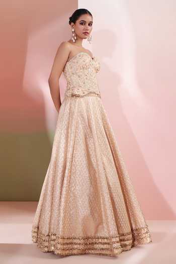 Priyanka Jain Gold Viscose Embroidery, Sequins, Zari Sweetheart Neck Nooraya Lehenga Set Online at Aza Fashions Priyanka Jain_Gold Viscose Embroidery, Sequins, Zari Sweetheart Neck Nooraya Lehenga Set _Online_at_Aza_Fashions