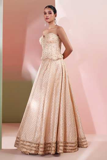 Shop Priyanka Jain Gold Viscose Embroidery, Sequins, Zari Sweetheart Neck Nooraya Lehenga Set Online at Aza Fashions Shop_Priyanka Jain_Gold Viscose Embroidery, Sequins, Zari Sweetheart Neck Nooraya Lehenga Set _Online_at_Aza_Fashions