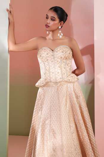 Priyanka Jain Gold Viscose Embroidery, Sequins, Zari Sweetheart Neck Nooraya Lehenga Set at Aza Fashions Priyanka Jain_Gold Viscose Embroidery, Sequins, Zari Sweetheart Neck Nooraya Lehenga Set _at_Aza_Fashions