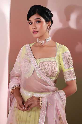 Buy Priyanka Jain Green Chanderi Square Neck Rang Rasiya Embroidered Lehenga Set Buy_Priyanka Jain_Green Chanderi Square Neck Rang Rasiya Embroidered Lehenga Set