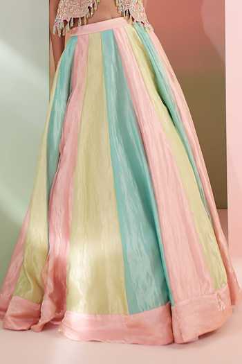 Buy Priyanka Jain Multi Color Tissue Bandeau Neck Rang E Meher Colorblock Lehenga And Blouse Set Buy_Priyanka Jain_Multi Color Tissue Bandeau Neck Rang E Meher Colorblock Lehenga And Blouse Set