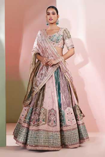 Shop Priyanka Jain Multi Color Tissue, Shantoon Sweetheart Neck Innaya Embellished Lehenga Set Online at Aza Fashions Shop_Priyanka Jain_Multi Color Tissue, Shantoon Sweetheart Neck Innaya Embellished Lehenga Set _Online_at_Aza_Fashions