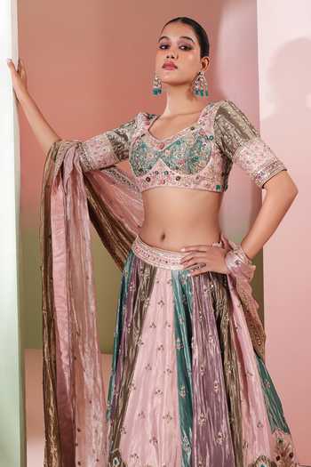 Priyanka Jain Multi Color Tissue, Shantoon Sweetheart Neck Innaya Embellished Lehenga Set at Aza Fashions Priyanka Jain_Multi Color Tissue, Shantoon Sweetheart Neck Innaya Embellished Lehenga Set _at_Aza_Fashions