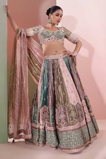 Buy Priyanka Jain Multi Color Tissue, Shantoon Sweetheart Neck Innaya Embellished Lehenga Set Buy_Priyanka Jain_Multi Color Tissue, Shantoon Sweetheart Neck Innaya Embellished Lehenga Set