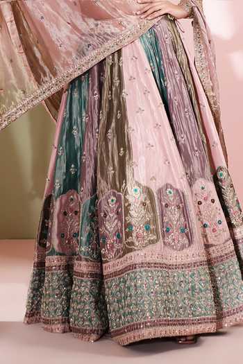 Shop Priyanka Jain Multi Color Tissue, Shantoon Sweetheart Neck Innaya Embellished Lehenga Set Shop_Priyanka Jain_Multi Color Tissue, Shantoon Sweetheart Neck Innaya Embellished Lehenga Set