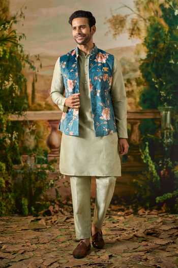 Arihant Rai Sinha Floral Print Nehru Jacket & Kurta Set 