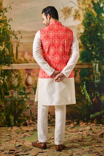Arihant Rai Sinha Bandhani Print Nehru Jacket & Kurta Set