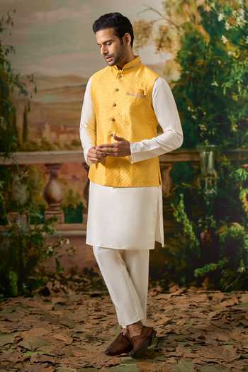 Buy Arihant Rai Sinha Off White Silk Pintucked Nehru Jacket And Kurta Set Online at Aza Fashions Buy_Arihant Rai Sinha_Off White Silk Pintucked Nehru Jacket And Kurta Set _Online_at_Aza_Fashions