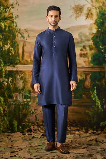 Buy Arihant Rai Sinha Blue Silk, Jacquard Elephant Print Nehru Jacket And Kurta Set Online at Aza Fashions Buy_Arihant Rai Sinha_Blue Silk, Jacquard Elephant Print Nehru Jacket And Kurta Set _Online_at_Aza_Fashions