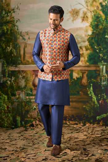 Arihant Rai Sinha Elephant Print Nehru Jacket & Kurta Set