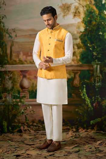 Buy Arihant Rai Sinha Off White Silk Polka Motifs Nehru Jacket And Kurta Set Online at Aza Fashions Buy_Arihant Rai Sinha_Off White Silk Polka Motifs Nehru Jacket And Kurta Set _Online_at_Aza_Fashions