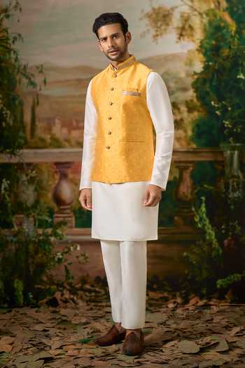 Arihant Rai Sinha Off White Silk Polka Motifs Nehru Jacket And Kurta Set at Aza Fashions Arihant Rai Sinha_Off White Silk Polka Motifs Nehru Jacket And Kurta Set _at_Aza_Fashions