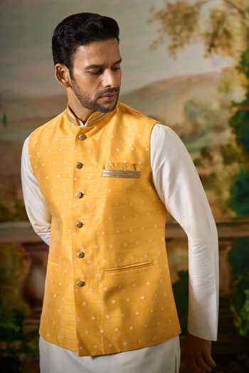 Buy Arihant Rai Sinha Off White Silk Polka Motifs Nehru Jacket And Kurta Set Buy_Arihant Rai Sinha_Off White Silk Polka Motifs Nehru Jacket And Kurta Set